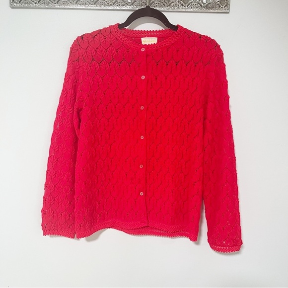 American Vintage Sweaters - Parisienne Red Knit Button Up Preppy Cardigan Size Small